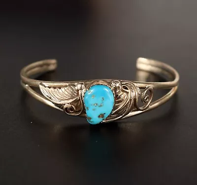 Vintage Navajo KINGMAN TURQUOISE Sterling Silver CUFF Bracelet • $99