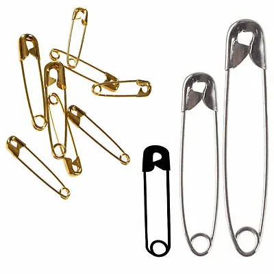 Safety Metal Pins Silver Black Gold Sewing Costume Craft Dressmaking Many Sizes • £1.69