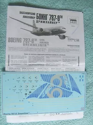 Zvezda Boeing 787-9 Dreamliner 1/144 Scale Decals & Instructions Only New • $12.99