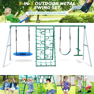 Hapfan Playground Metal Swing Set With Saucer SwingBelt SwingGliderClimbing  • $335.35