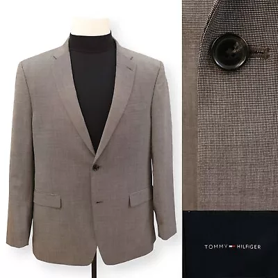 TOMMY HILFIGER Mens Gray Patterned Two Button Sport Coat Suit Jacket Blazer 44 R • $39.99