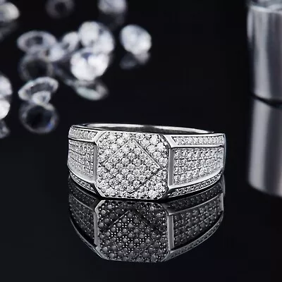 Chunky Men's Pinky Moissanite Engagement Ring 925 Sterling Silver Hip Hop Rapper • $204.90