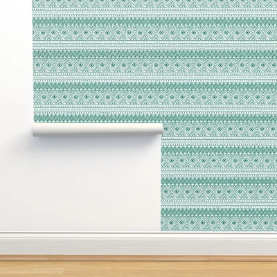 £33.61 • Buy Removable Water-Activated Wallpaper Teal Aqua Mud Cloth Mudcloth Tribal Native