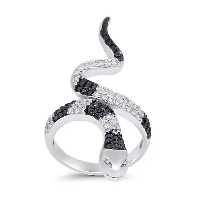 Snake Ring Micro Pave Black White Simulated CZ 925 Sterling Silver • $43