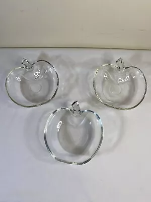 Set Of 3 Vintage Clear Apple W/stem Dessert Serving Dishes 5” Across 1.5” Deep • $13