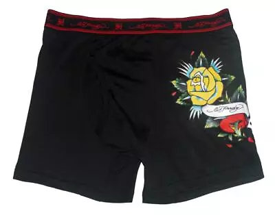 Ed Hardy Logo Band Decal Yellow Rose Red Heart 4  Inseam Boxer Briefs Mn's • $16.99