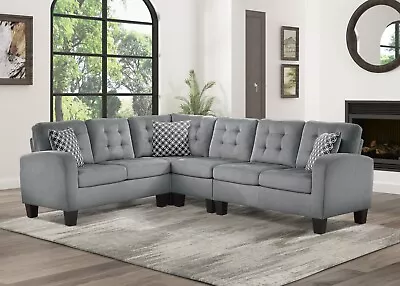 Reversible Sectional Couch Modern L-Shape Sofa Gray Tufted Pillow Living Room • $1375