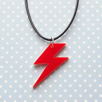 1 X Handmade Red Lightning Bolt Acrylic Necklace ~Statement~Retro~80s~Rave • £3.50