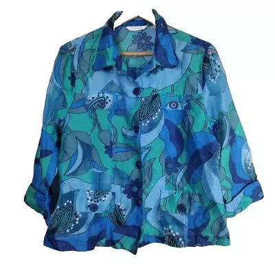 Erin London Women's Floral Blazer Jacket Lined Front Button Sheer Size L • $26.88