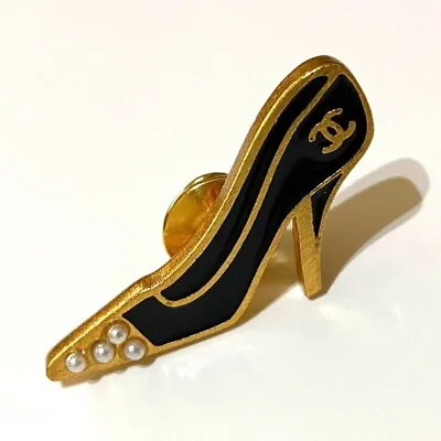 CHANEL Pin Brooch High Heels Coco Vintage Gold × Black Ladies Accessories Japan • $370.99