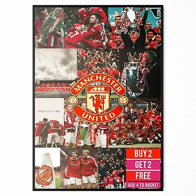 Manchester United Collage Football Poster Print - A5-A3 - BUY 2 GET 2 FREE • £3.99