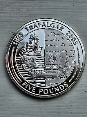 Solid Silver Proof Five Pound Coin Trafalgar Nelsons Funeral Procession / COA • £22.99