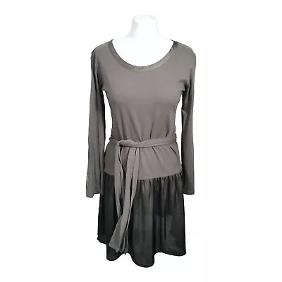 £5 • Buy Grey Cotton Skater Dress Size 10 Belted Sash Lightweight MISS CAPTAIN
