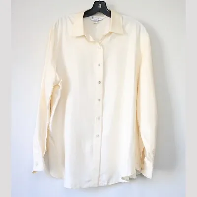 Vintage Casual Corner Women's Size 16 XL Cream Ivory 100% Silk Blouse Satin • $22