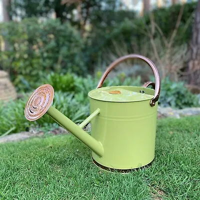 9 Litre Sage Green & Copper Metal Garden Watering Can With Rose • £24.99