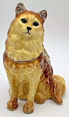 Swarovski Crystal Accented Enamel Hinged Lid Trinket Box - 3.5  LONG HAIRED  CAT • $44.99