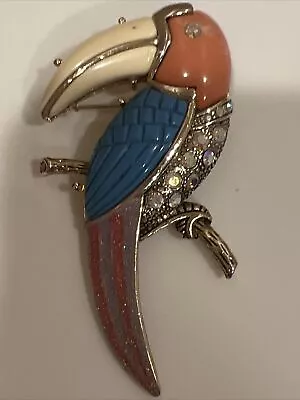 Vintage Hattie Carnegie Style Rhinestone Lucite Toucan Bird Brooch Pin 3 “ • $54