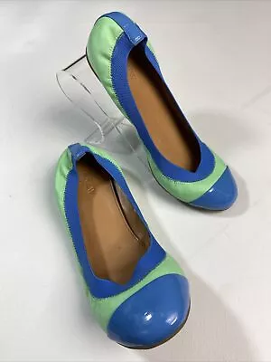 J. Crew Mila Cap Toe Blue Patent Green Leather Ballet Flats Sz 6 • $32
