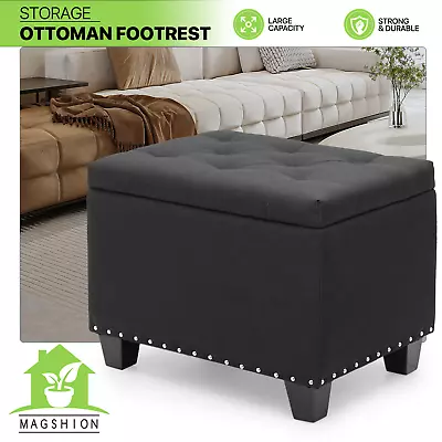 24  Black Storage Bench Lift Top Tufted Poufs Ottoman Upholstered Footrest Stool • $66.99