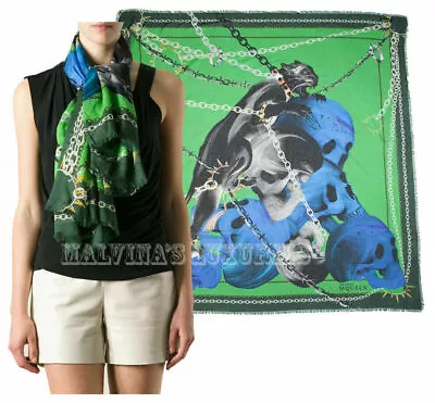 Alexander Mcqueen Scarf Chained Panther Skulls Silk Modal Logo Square 54  • $340.22