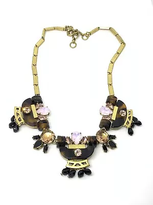 J Crew Tortoise Shell Pink Black Crystal Gold Tone Chunky Chain Necklace • $14.99