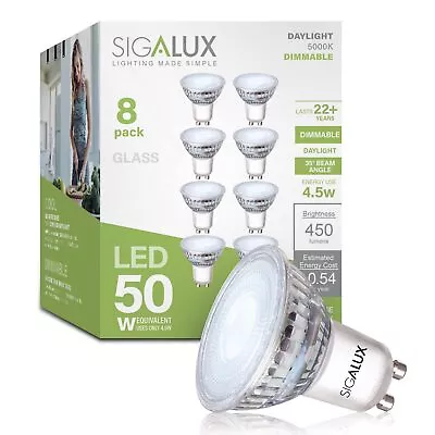 Sigalux GU10 LED Light Bulbs Dimmable 5000K Daylight White Natural Light 4.5W... • $29.47