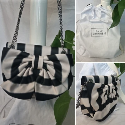 £59 • Buy Lulu Guinness Annabelle Striped Bow Chain Strap Hand Bag Evening Party Designer