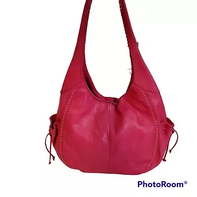 $44 • Buy Sigrid Olsen Hot Pink Pebbled Leather Hobo Shoulder Bag Laced Accents Gold Trim
