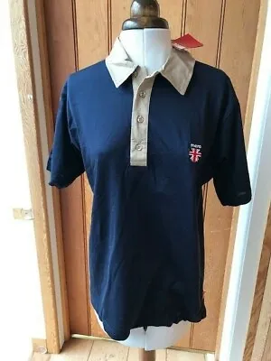 Merc London Navy And Beige Cotton Jersey Polo Top Union Jack M Bnwt • £12.99