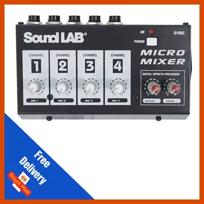 Soundlab 4 Channel Mono DJ Karaoke Microphone Mic Mixer With Echo Delay Effects • £27.99