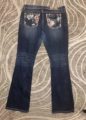 MISS ME Jeans Chloe Boot Cut  Floral Embellished Bootcut Denim Womens 34 • $33