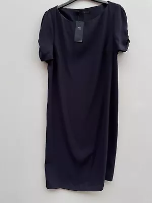 M&S Marks And Spencer Navy Ruched Sleeve Shift Dress Size UK 10 Bnwt • £19.95