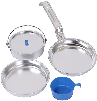 Aluminum 5 Piece Mess Kit Camper Camping Military Outdoor Cook Pots Pan Set • $17.99