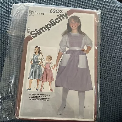 Simplicity 6303 Uncut Sz 10 - 12 - 14 Girls Smoke Pattern Vintage 1984 • $12