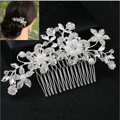 £3.19 • Buy Flower Hair Pins Bridesmaid Crystal Diamante Pearls Wedding Bridal Clips Comb UK