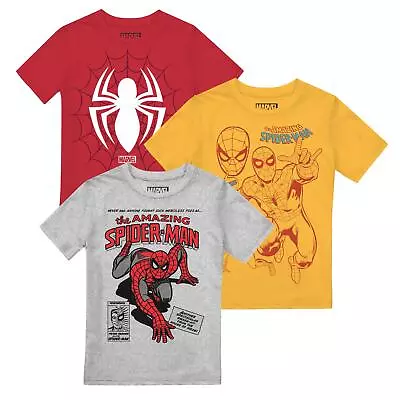 Marvel Boys T-shirt 3 Pack Spiderman Trio Top Tee 3-8 Years Official • £19.99