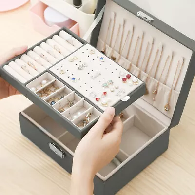 Large Jewellery Box Rings Necklaces Bracelets Jewelry Storage Organiser Black UK • £12.19