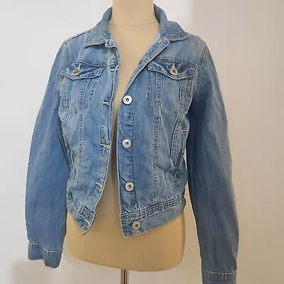 Women's Blue Denim Jacket Size 8 To 10 Small Long Sleeve Classic Trucker  • $14.95