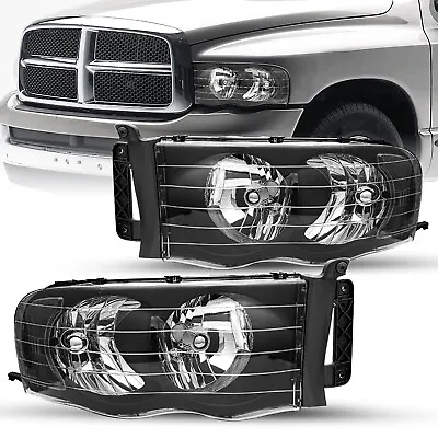 For 2002-2005 Dodge Ram Pickup Headlights Assembly Black Clear Headlamps LH&RH • $54.99