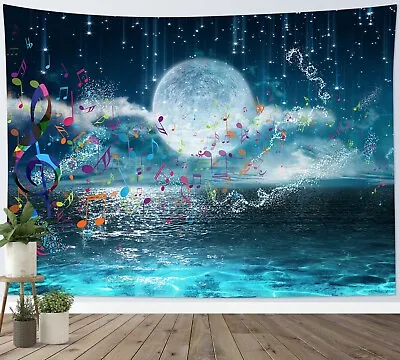 Music Note Starry Sky Ocean Moon Tapestry Wall Hanging For Living Room Bedroom • $15.39