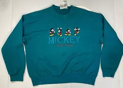 VINTAGE Disney Mickey Mouse Crewneck Sweatshirt Men XL Teal Green 90s • $24.95