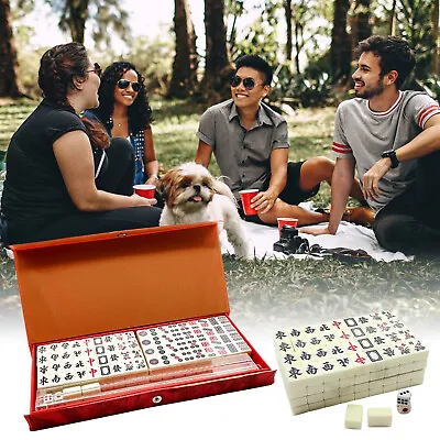 Traditional Chinese Mahjong 144 Mini Tiles Set Travel Party Game Portable Box • £19.94