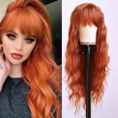 UK 24inch Cosplay Wig With Bang Fashion Heat Resistant Synthetic Hair Copper Red • £9.99