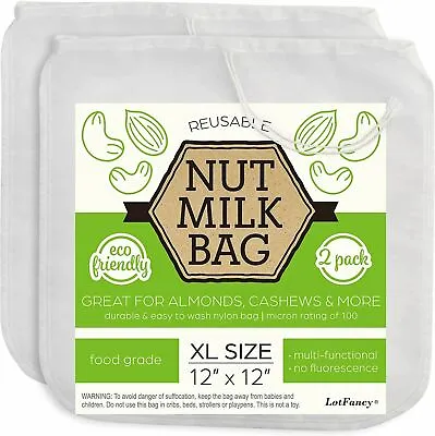 2 Pack Nut Milk Bag NYLON Fine Mesh Strainer Reusable Food Tea Juice Pulp Filter • $6.64