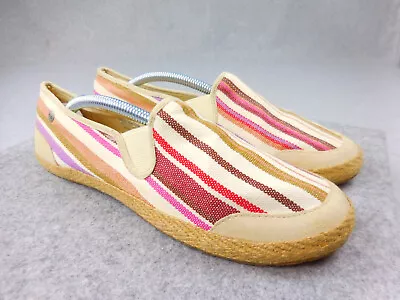 Ugg Autralia Delizah Flats Shoes Womens Size 9 Beige Striped Canva Sisol Slip On • $25