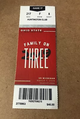 2020 Michigan Wolverines Vs Ohio State Basketball Ticket Stub Small Crease • $4.99