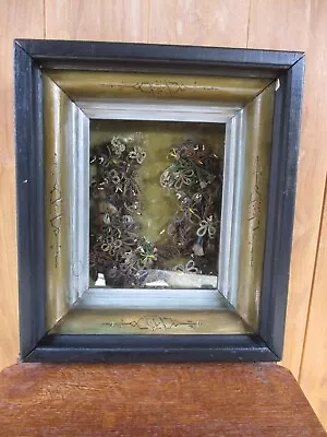 Antique Victorian Human Hair Mourning Art Picture Shadow Box Frame W/ Info 1883 • $99