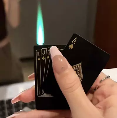 £7.39 • Buy Ace Of Spades Lighter Black And Gold Green Flame Refillable Jet Windproof