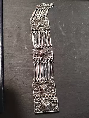 Vintage Sterling Silver Taxco Mexico Silver Panel Link Bracelet • $19.50