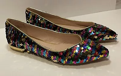 CHINESE LAUNDRY Sequin Rainbow Shoes Flats Sz 7.5 Ballet FLIP To GOLD Sparkle • $17.99